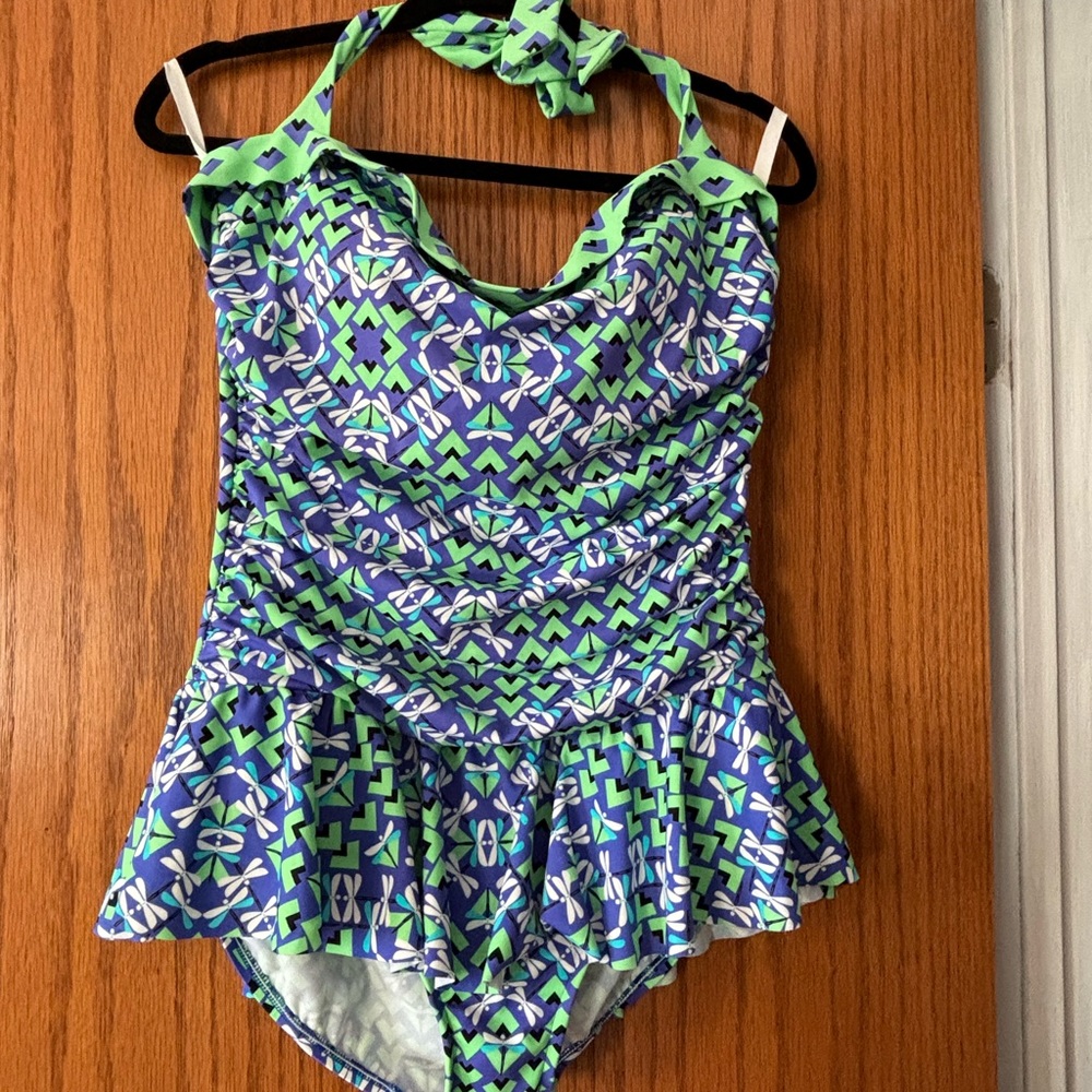 Skirted halter swimsuit